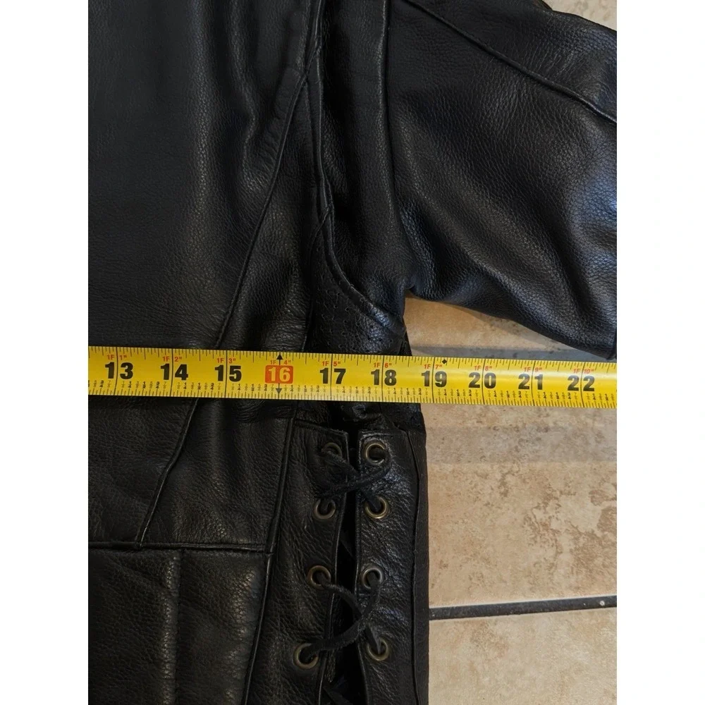 Vintage Motorcycle Leather Jacket Size Small Black Lace‎ Up Sided